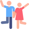 boy and girl standing in one leg, waving hands icon